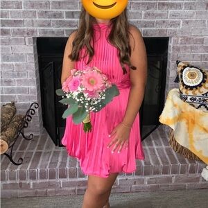 Mac Duggal size 8 PLEATED HALTER NECK MINI DRESS hot pink